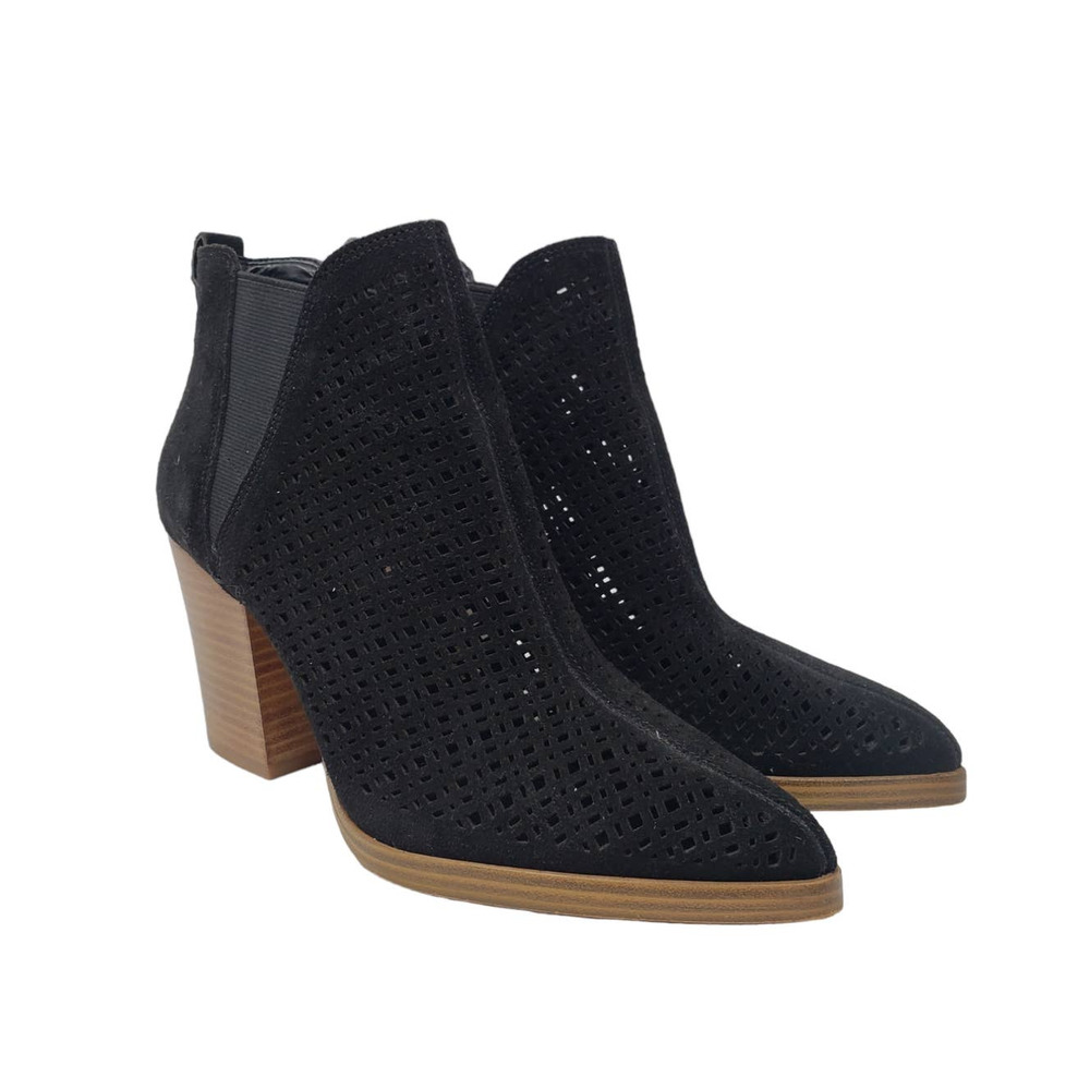 Marc Fisher Arwen black suede perforated pull on ankle boots